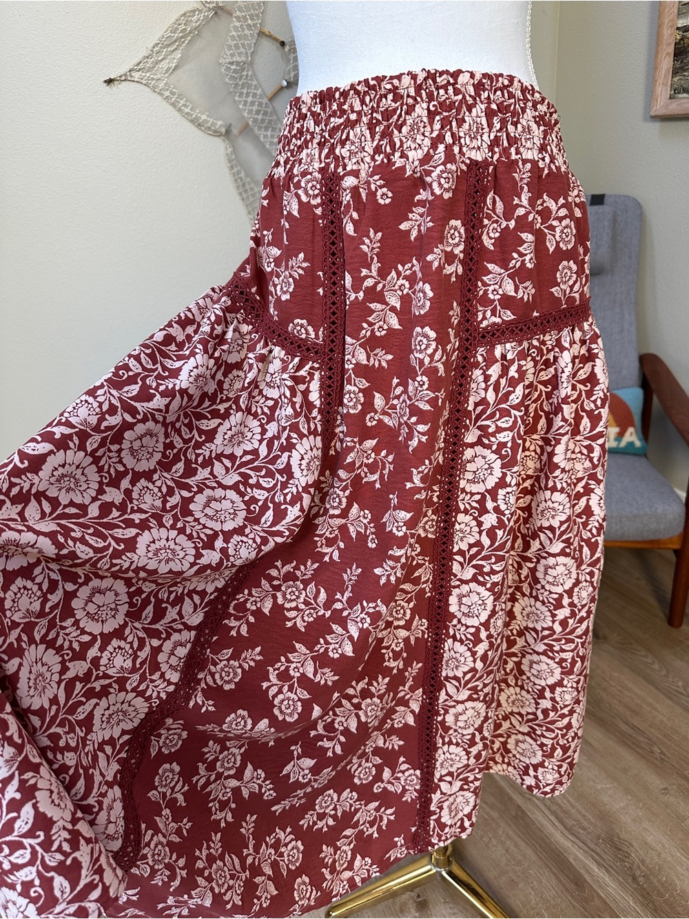 Altar’d State Rust Floral Tiered Maxi Skirt - Picture 2 of 8